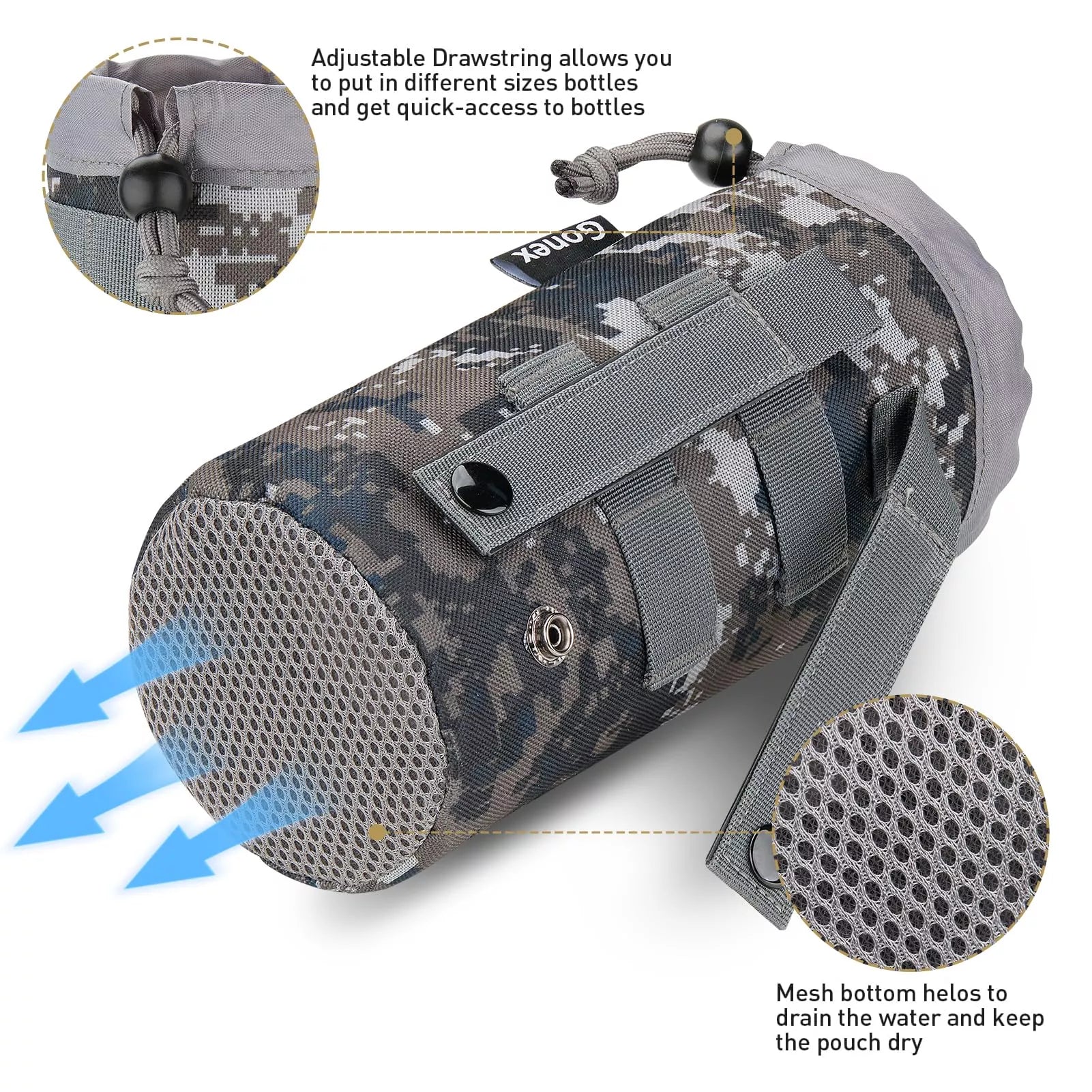Features of gonex camo green water bottle pouch