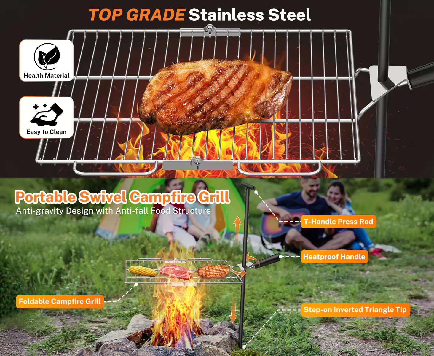 Top grade stainless steel campfire cooking grate
