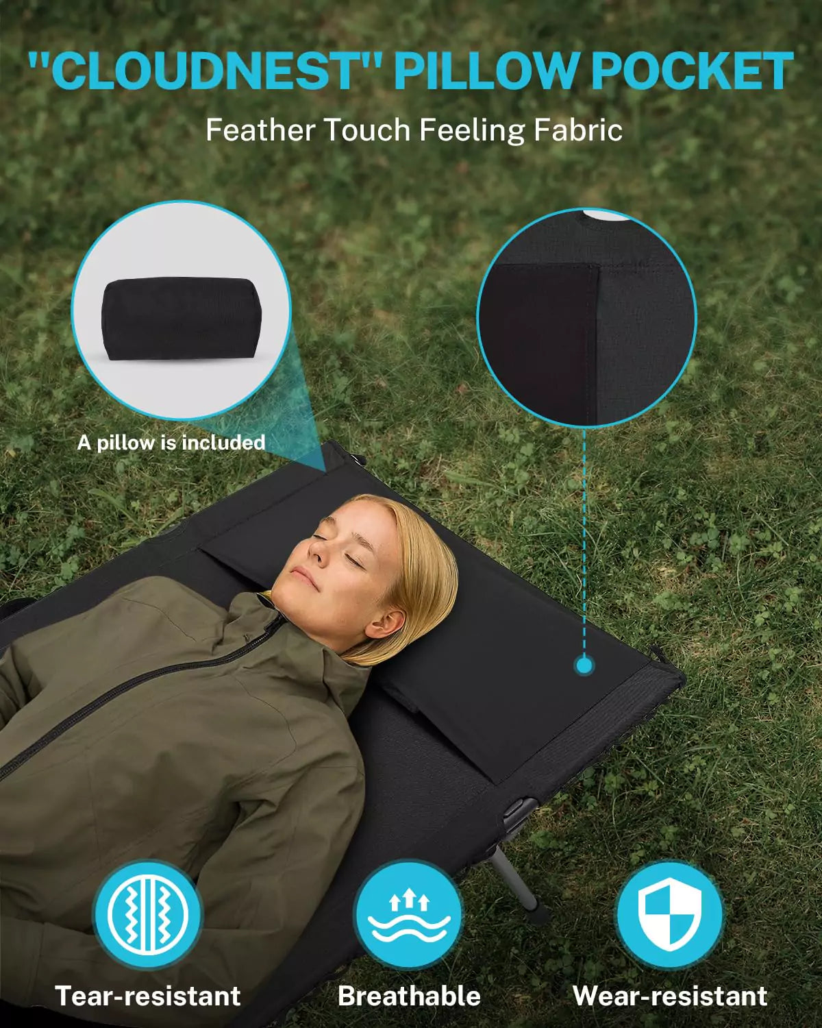 Gonex collapsible camping cot with pillow pocket