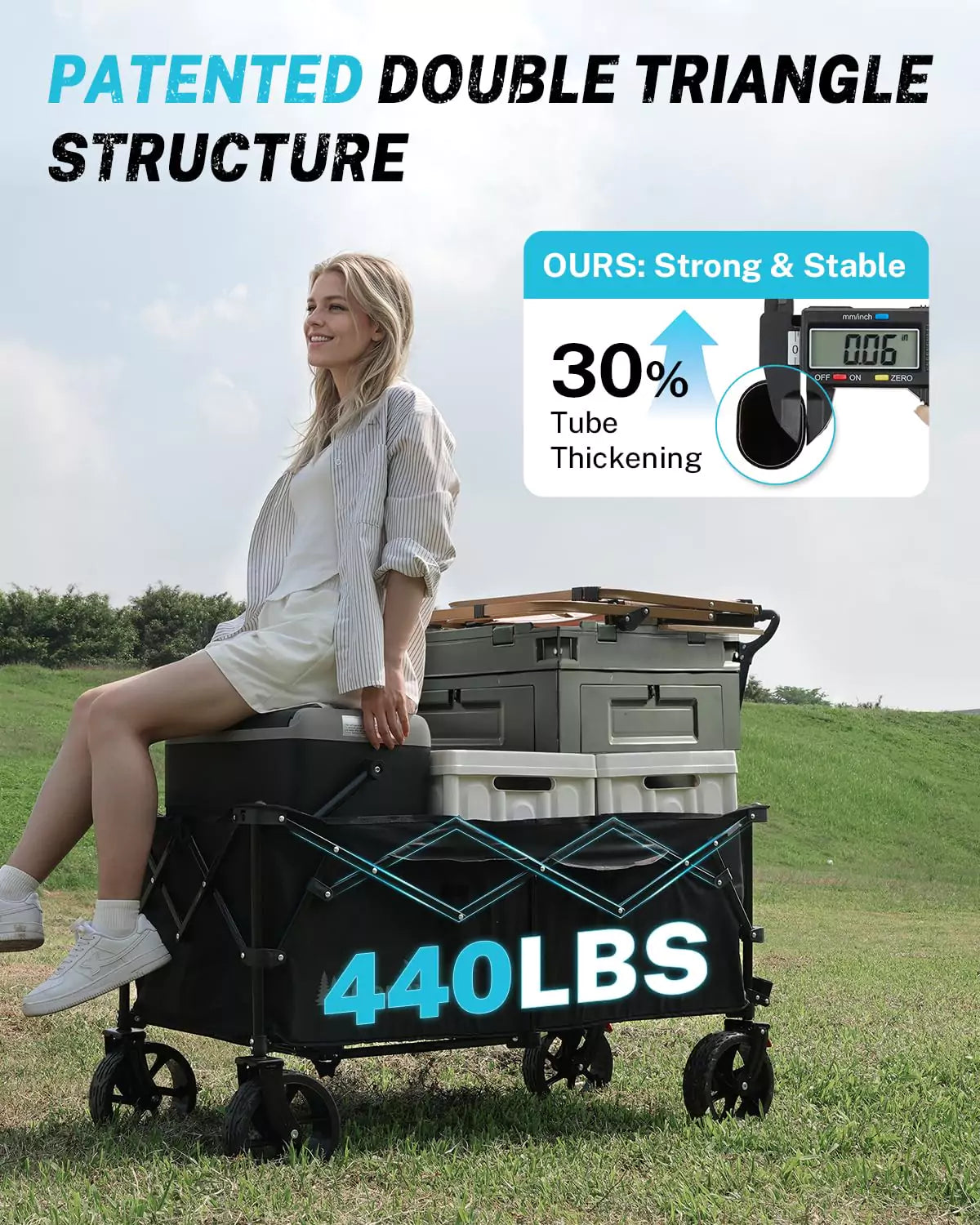 Patented double traiangle structure collapsible folding wagon cart