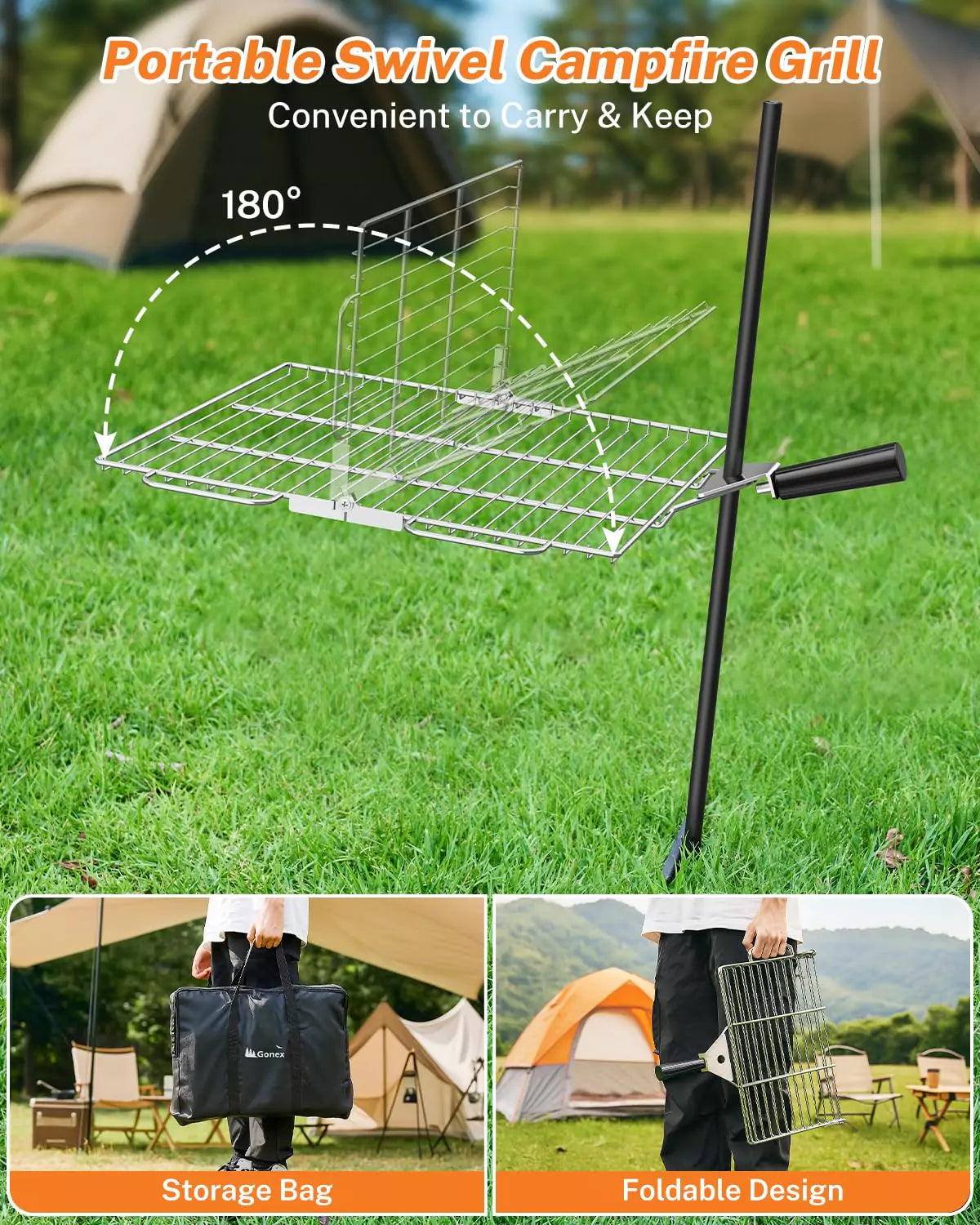 Portable swivel campfire grill grate