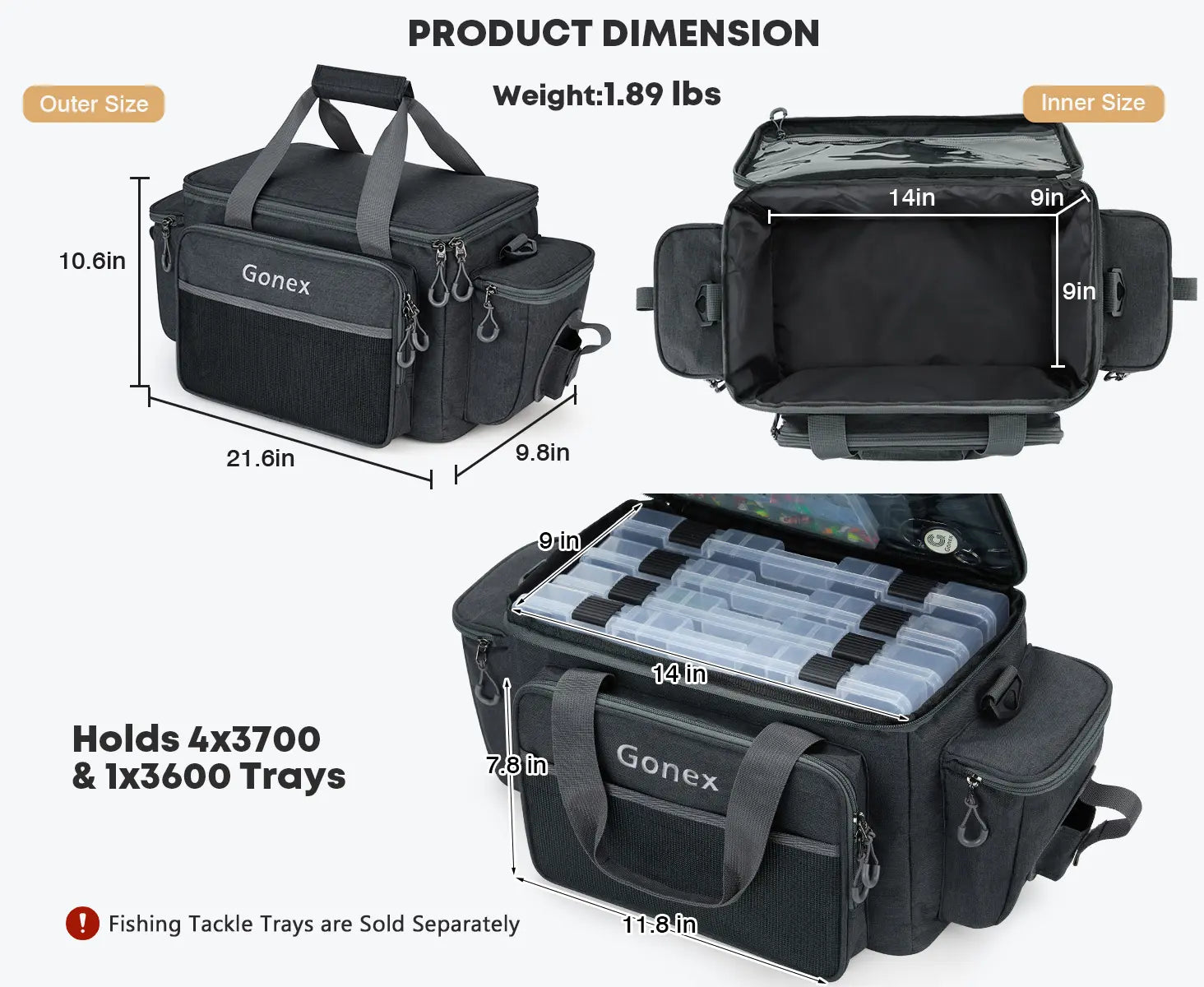 Gonex fishing bag dimension