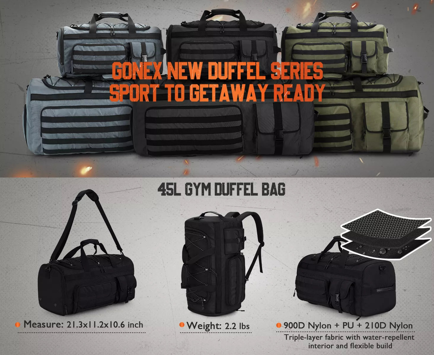 Gonex 45L gym bag backpack