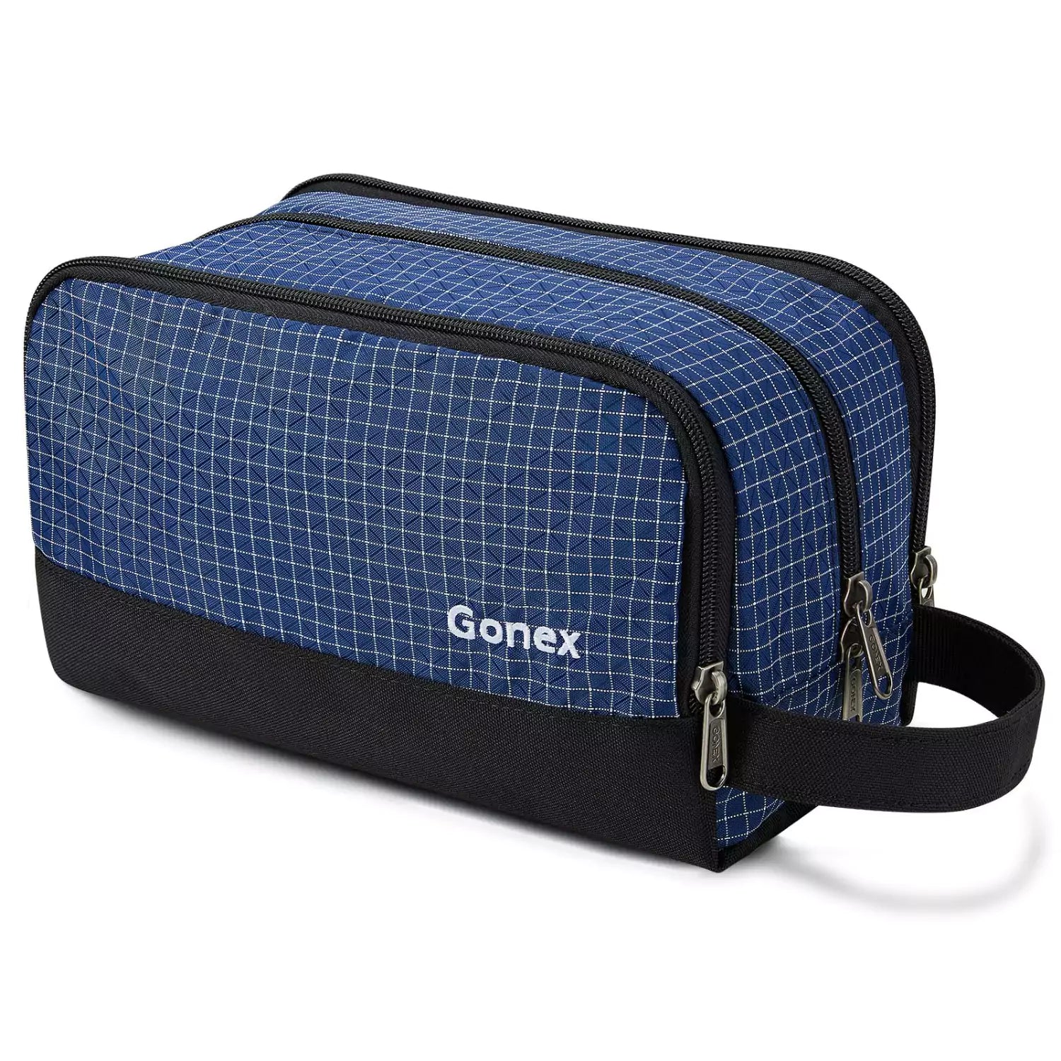 Gonex travel toiletry bag check pattern blue