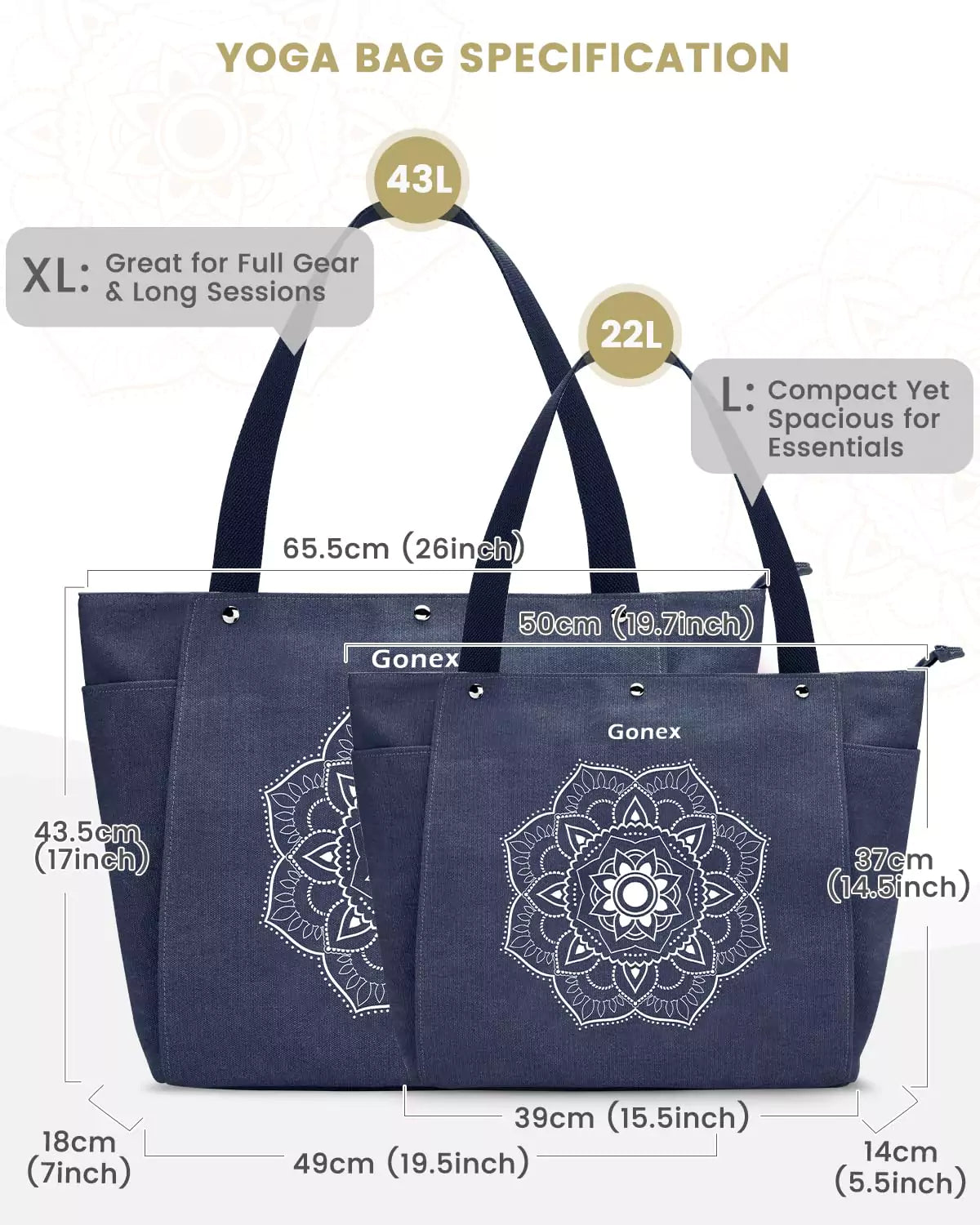 Gonex yoga and gym tote bag specification