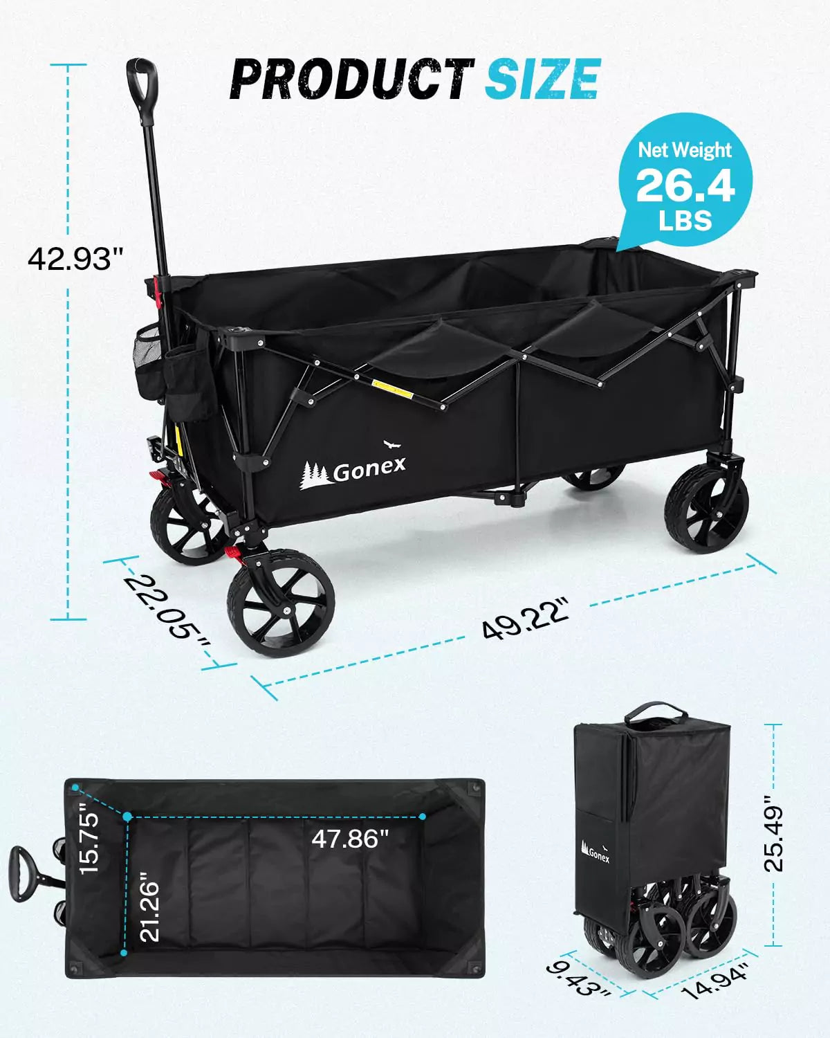 Heavy duty collapsible wagon size