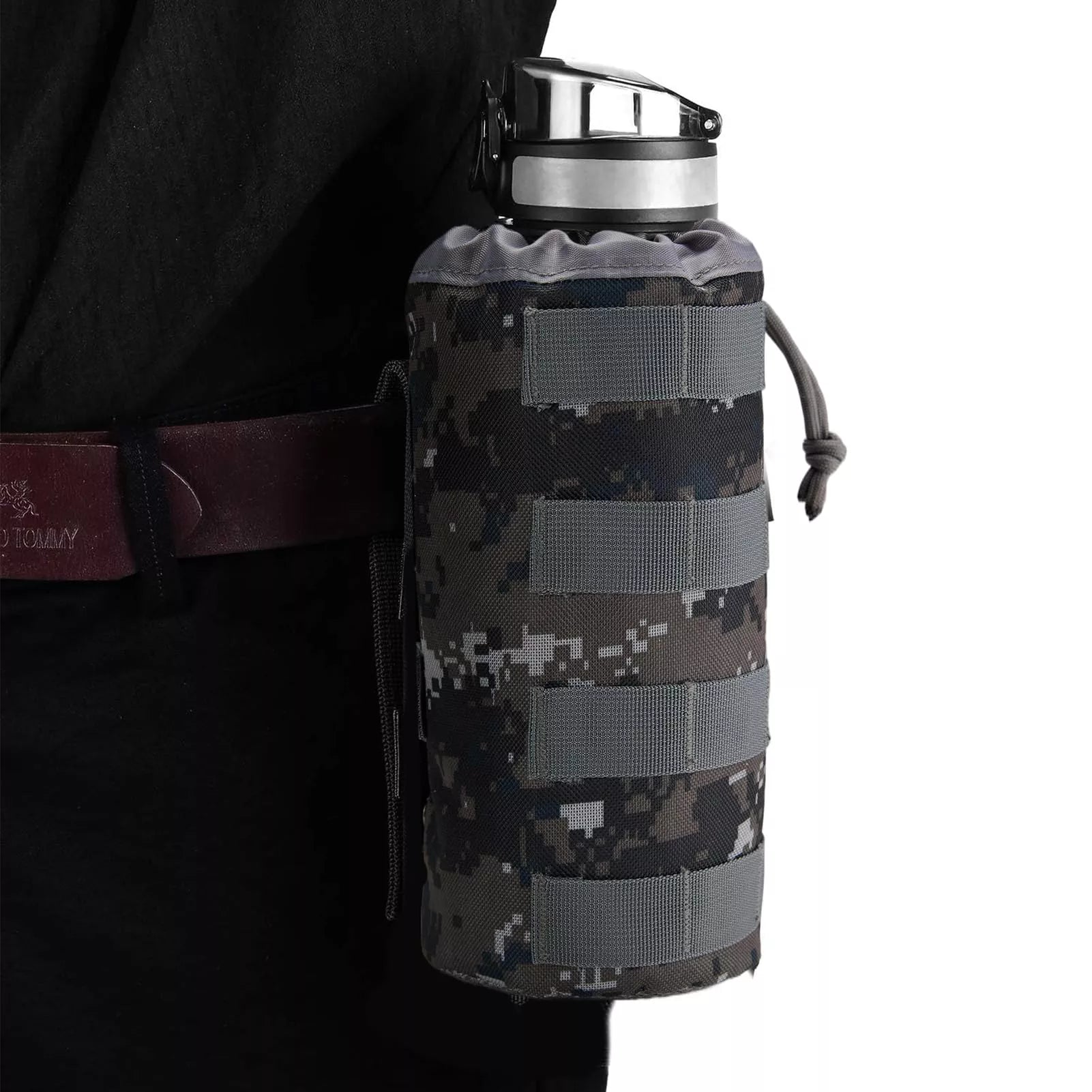 Insulated molle water bottle pouch camo green