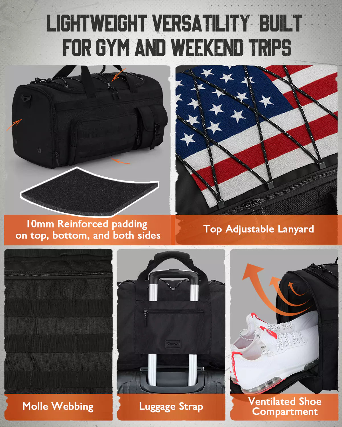 Gonex lightweight versatility military black duffle bag