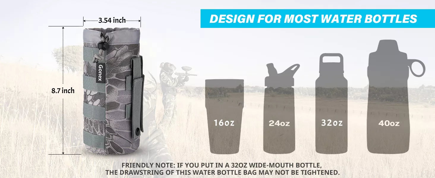 Gonex molle compatible water bottle pouch snake camo design for most water bottles