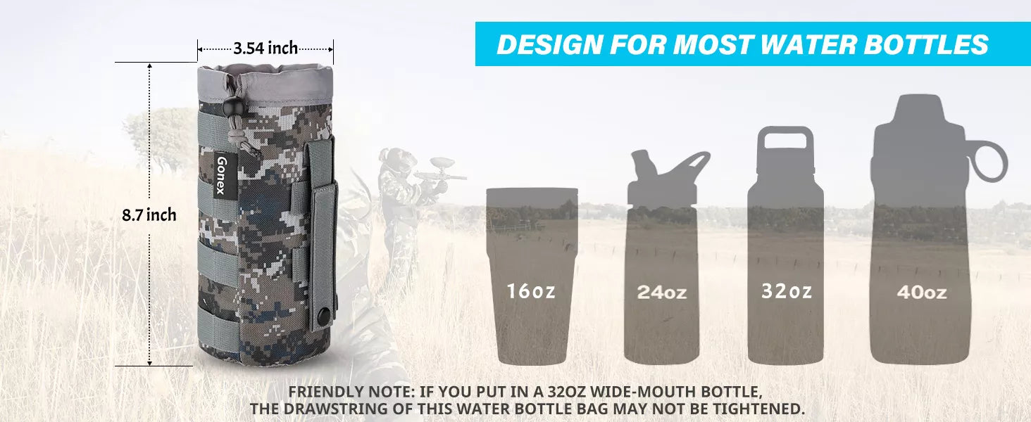 Gonex molle mesh water bottle pouch camo green design for most water bottles