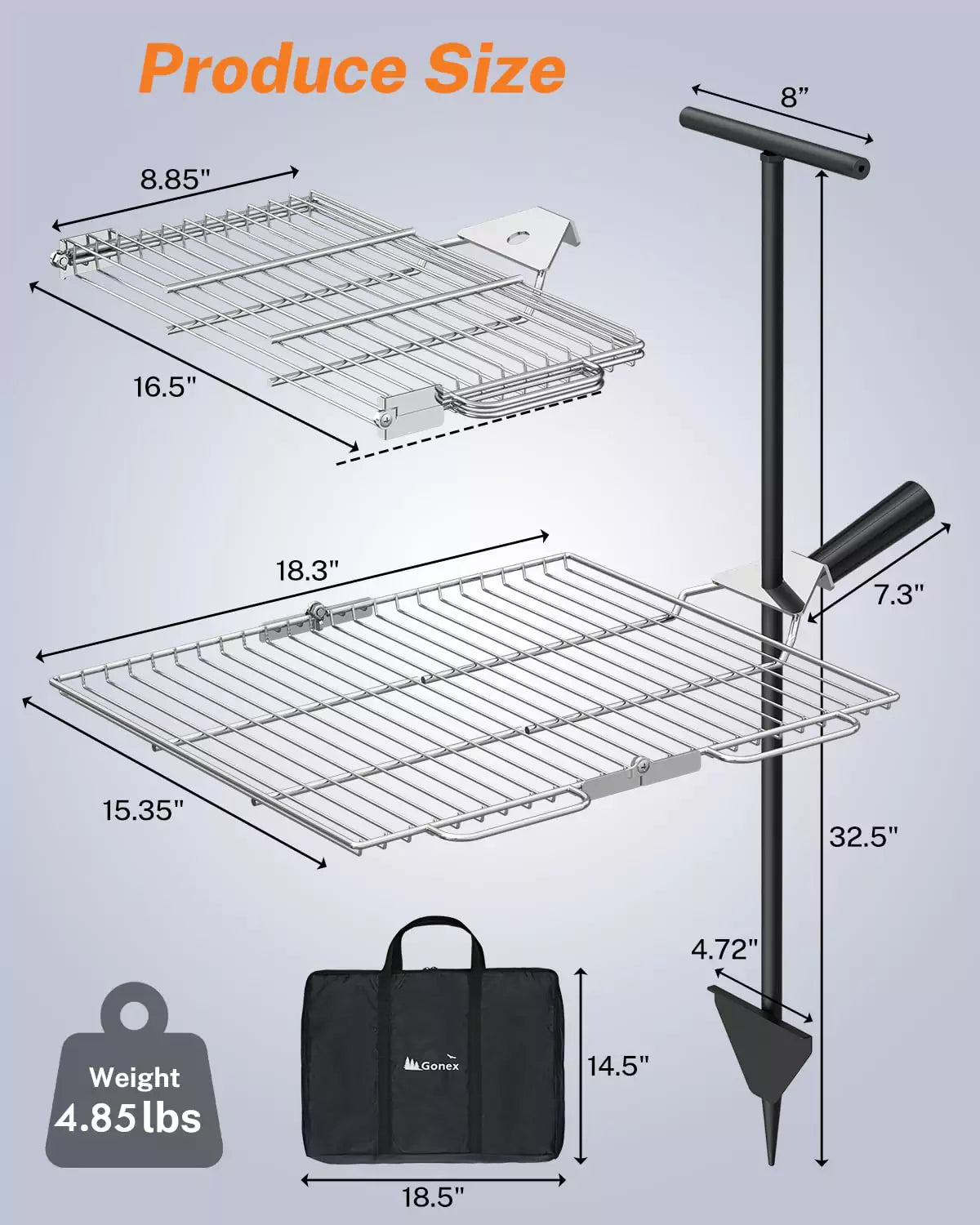 Gonex portable campfire grill product size