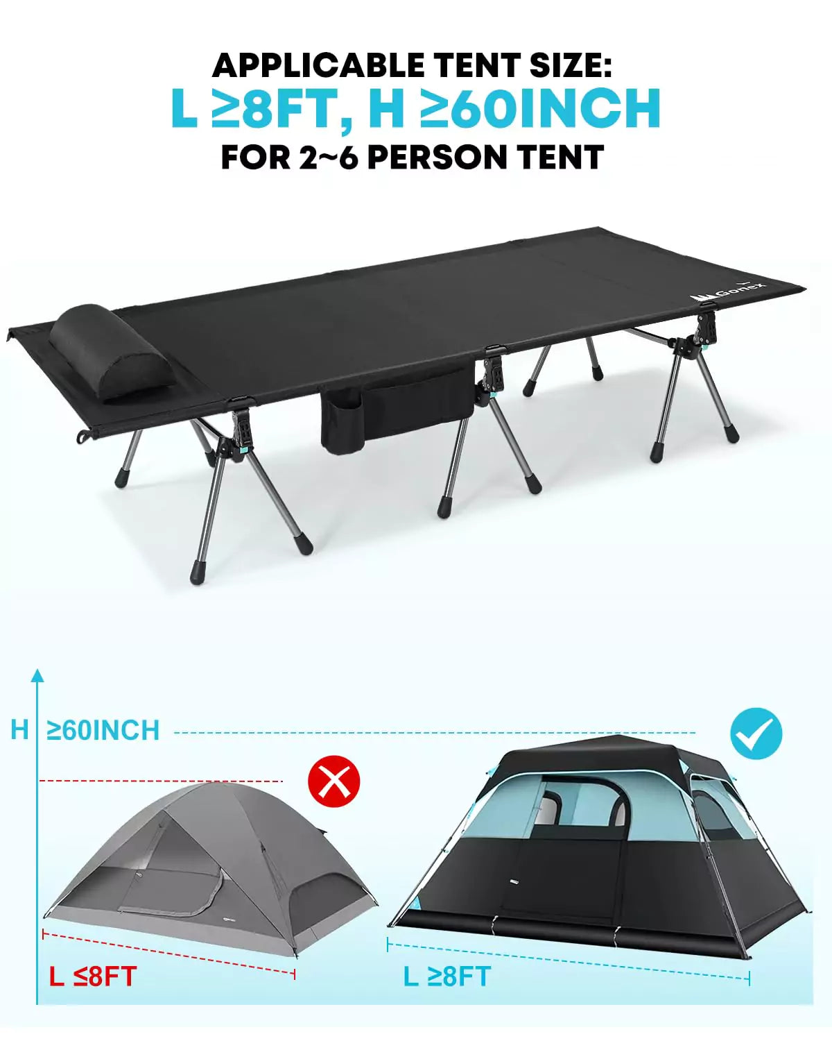 Gonex portable cot for adults applicable tent size