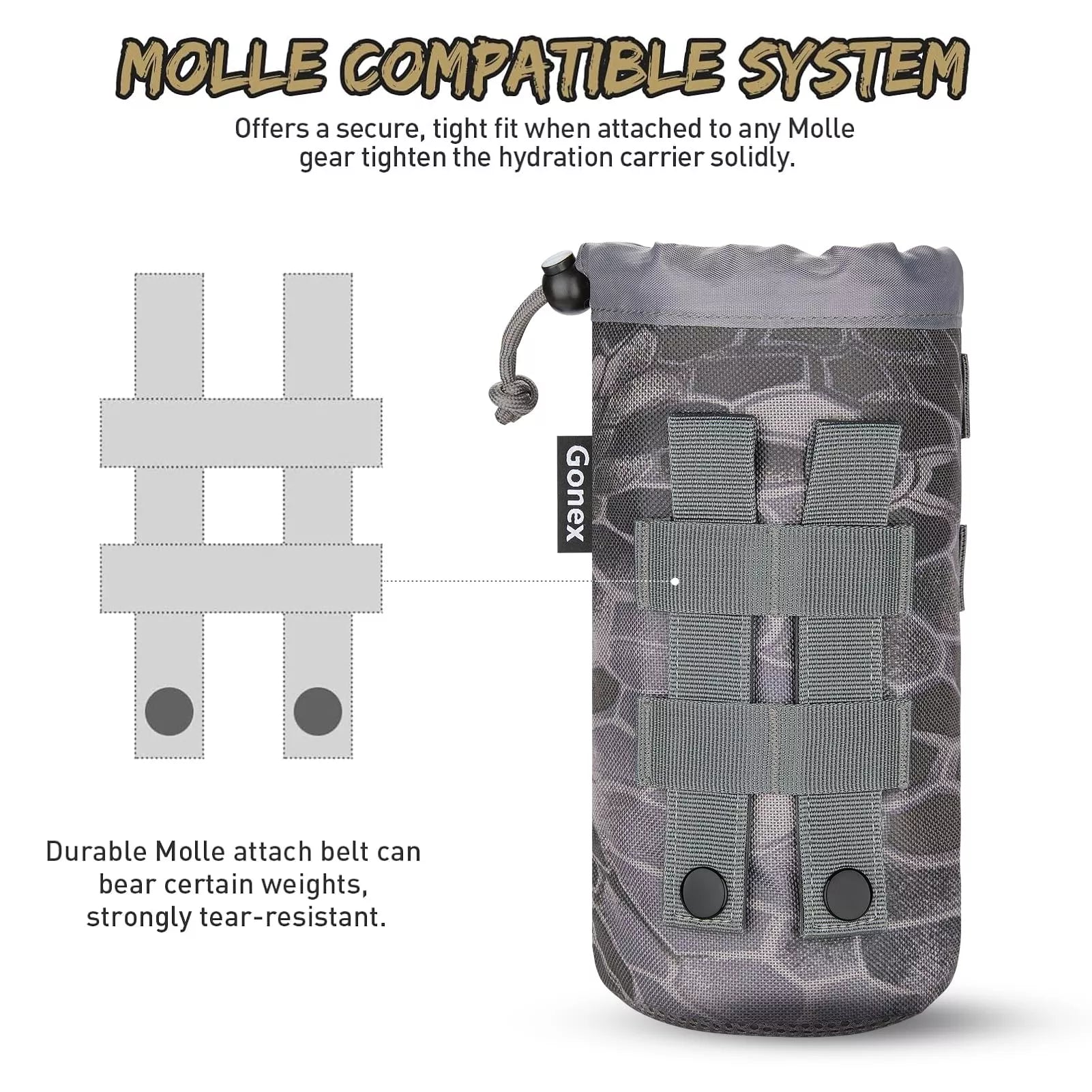 Gonex tactical bottle pouch snake camo molle compatible system