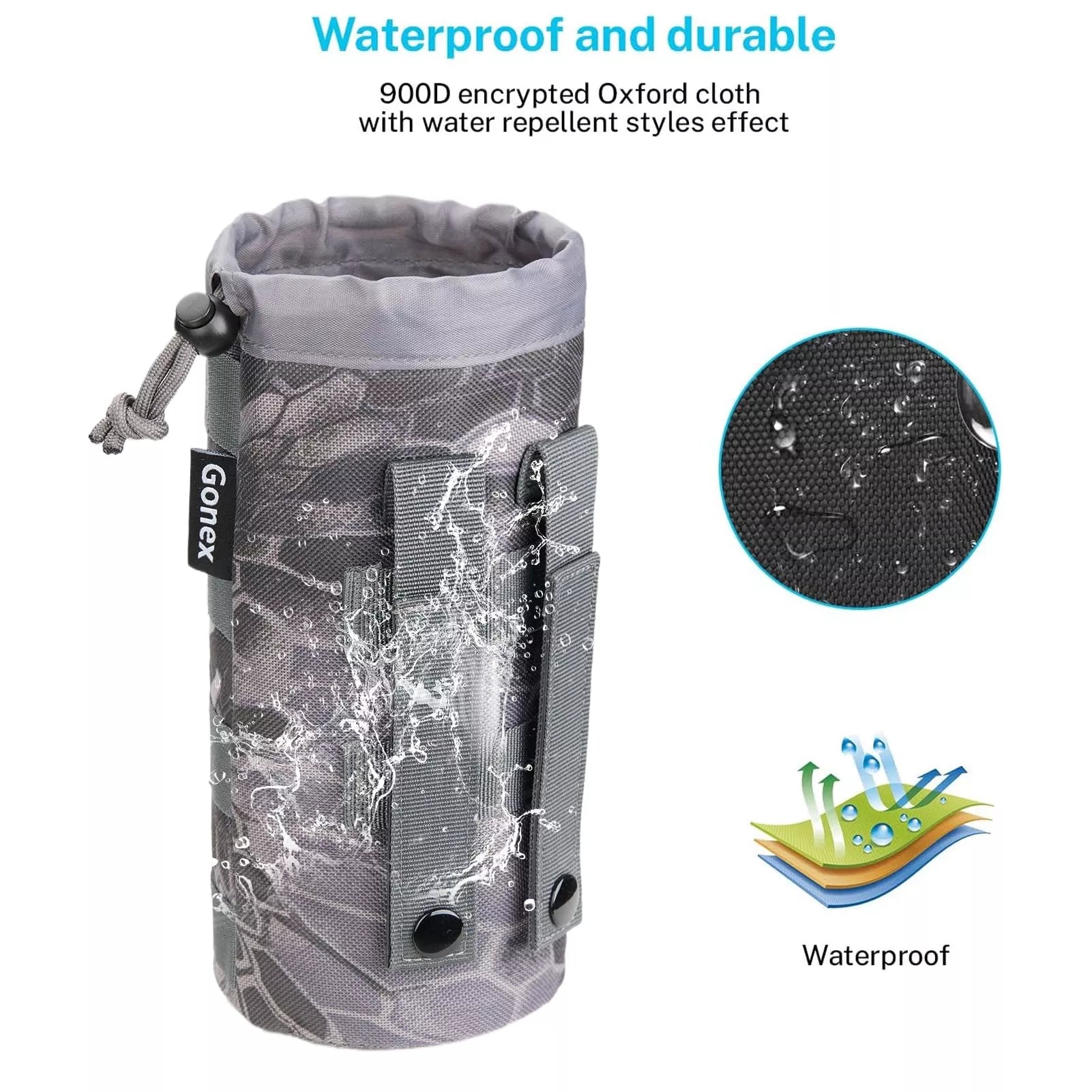 Waterproof and durable tactical molle water bottle pouch snake camo