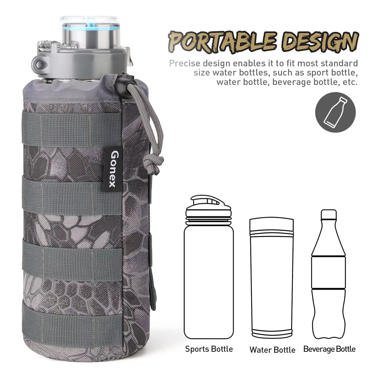 Gonex tactical water bottle pouch snake camo with portable design