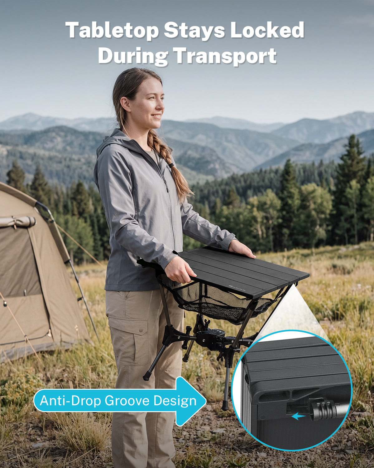Gonex aluminum camping table with detachable mesh pocket and 6L storage capacity