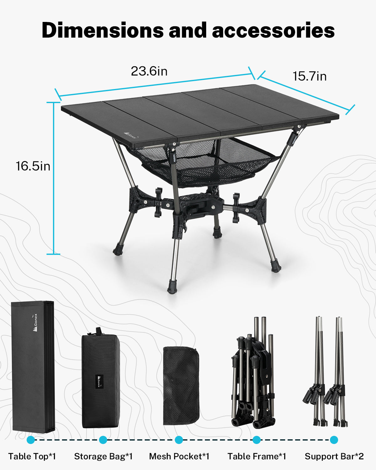 Gonex aluminum camping table with Swift-X stable frame supporting up to 110 lbs