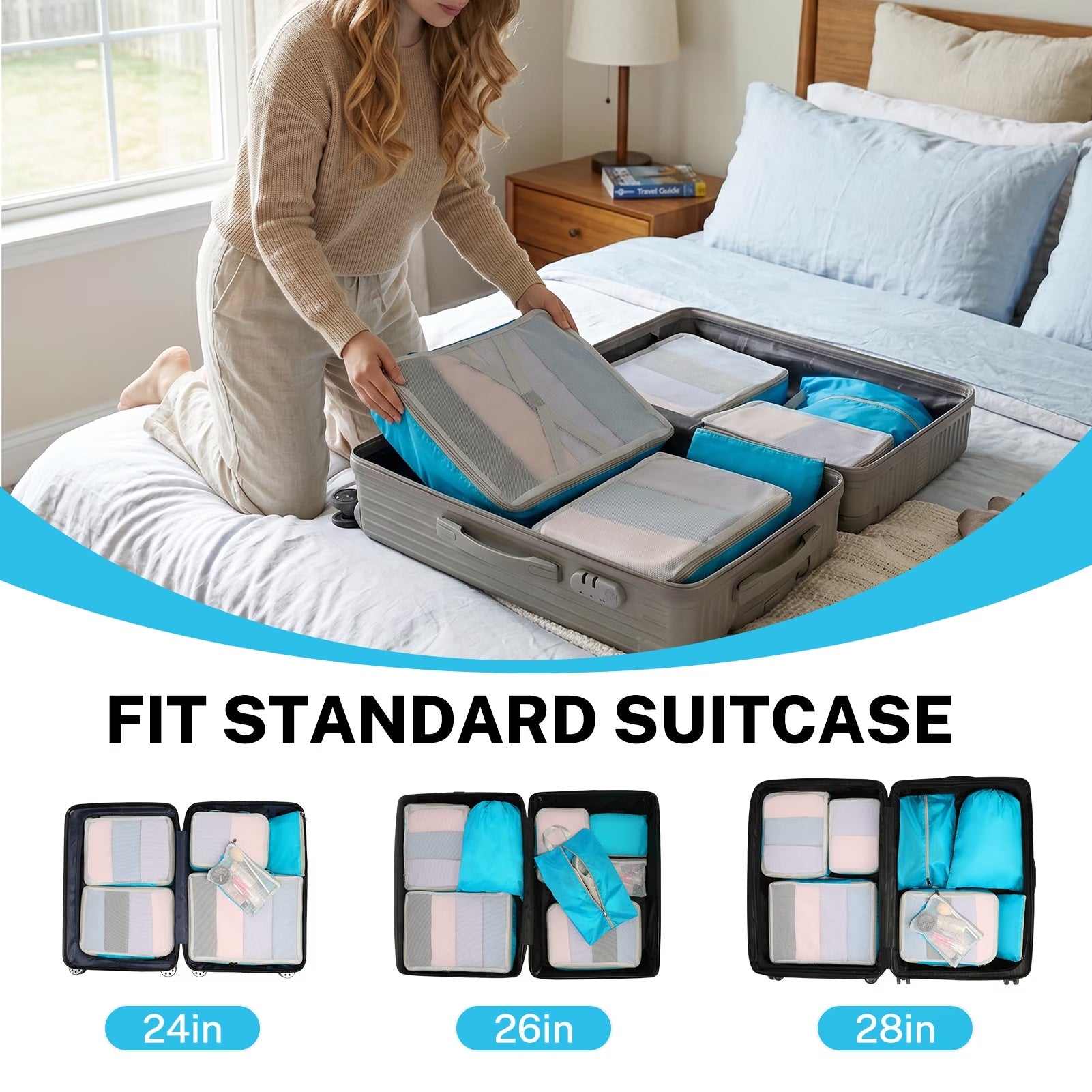 Gonex 8 Set Compression Packing Cubes for Travel Expandable Luggage Organizers