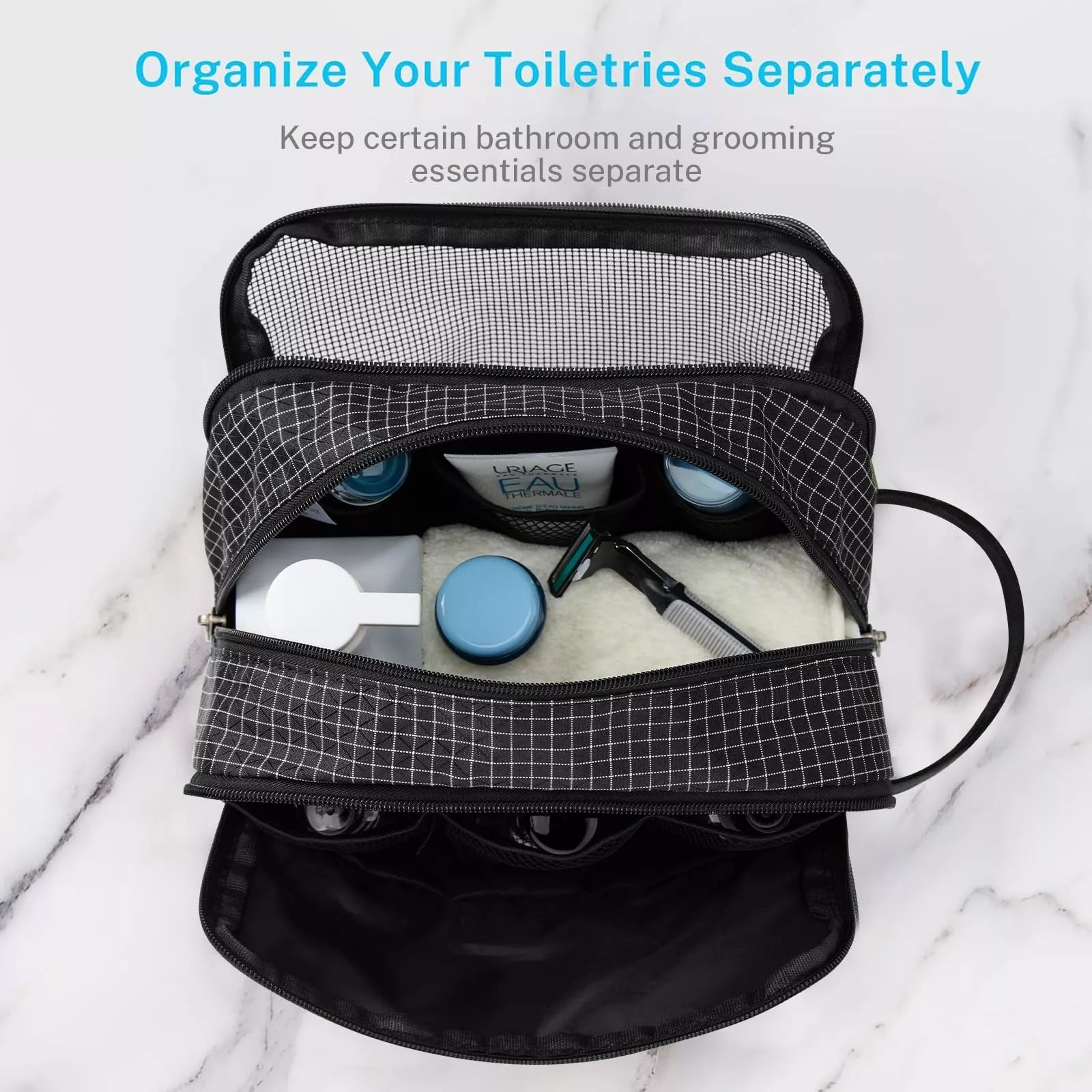 Organize your toiletries separately with gonex hanging toiletry bag checkered black