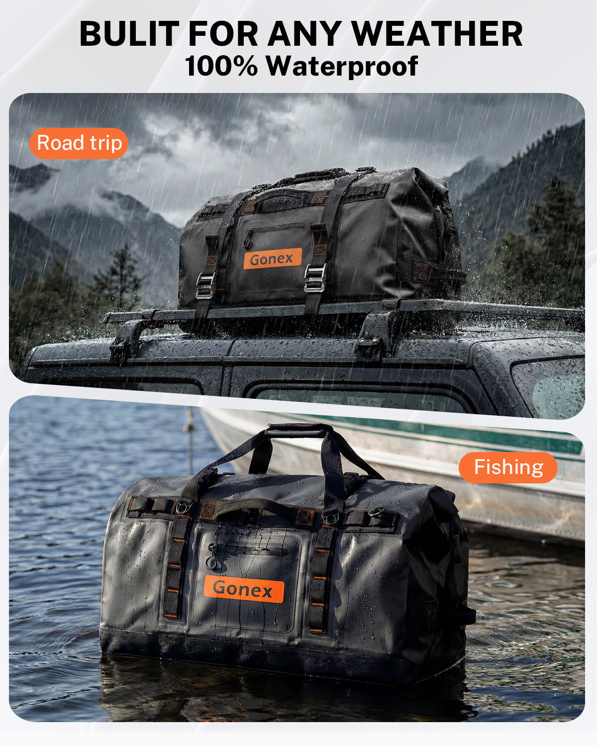 Gonex 100 percent waterproof duffle bag for road trips and fishing