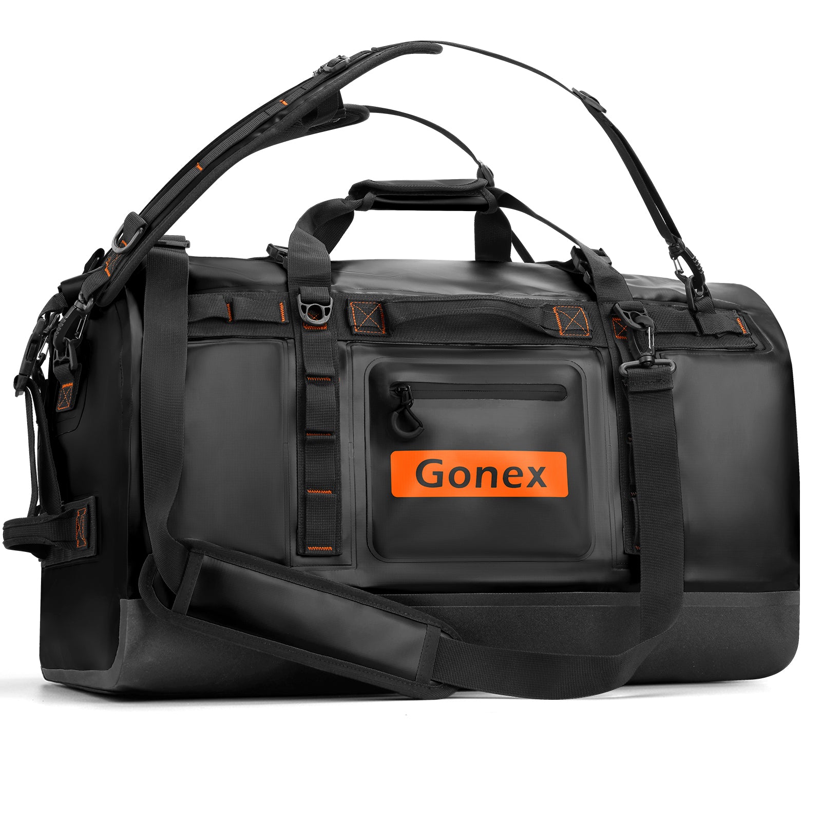 Gonex black waterproof duffle bag with shoulder straps