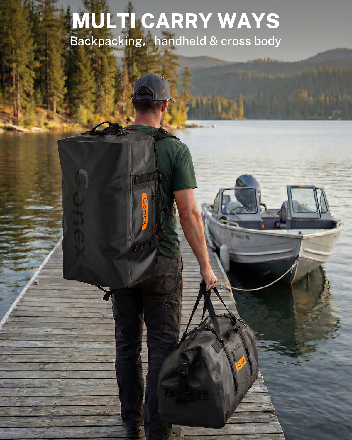 Gonex waterproof duffle bag with backpack hand carry and crossbody options