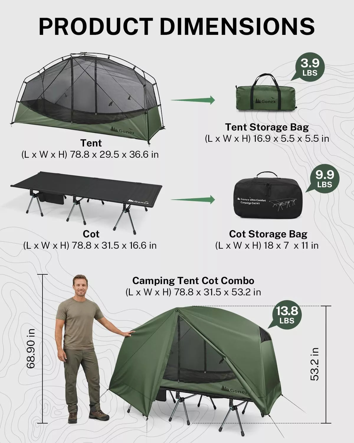 Gonex 1-Person Off-Ground Folding Camping Cot Combo