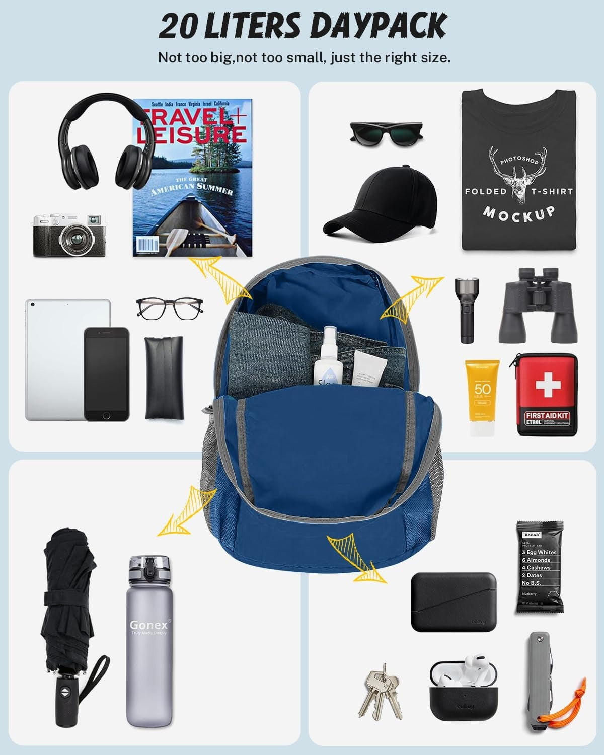 Gonex 20L Leichter, verpackbarer Wanderrucksack Praktischer Tagesrucksack