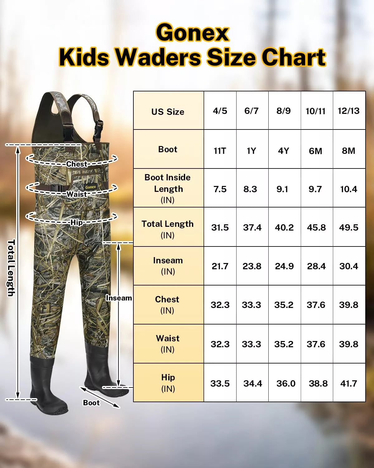 neoprene chest waders size chart