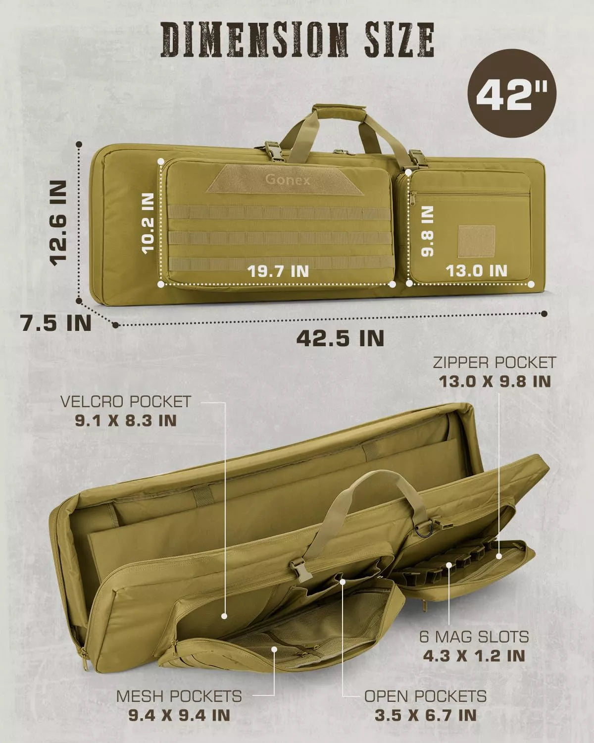 Gonex shooting gear bag 42 inch khaki