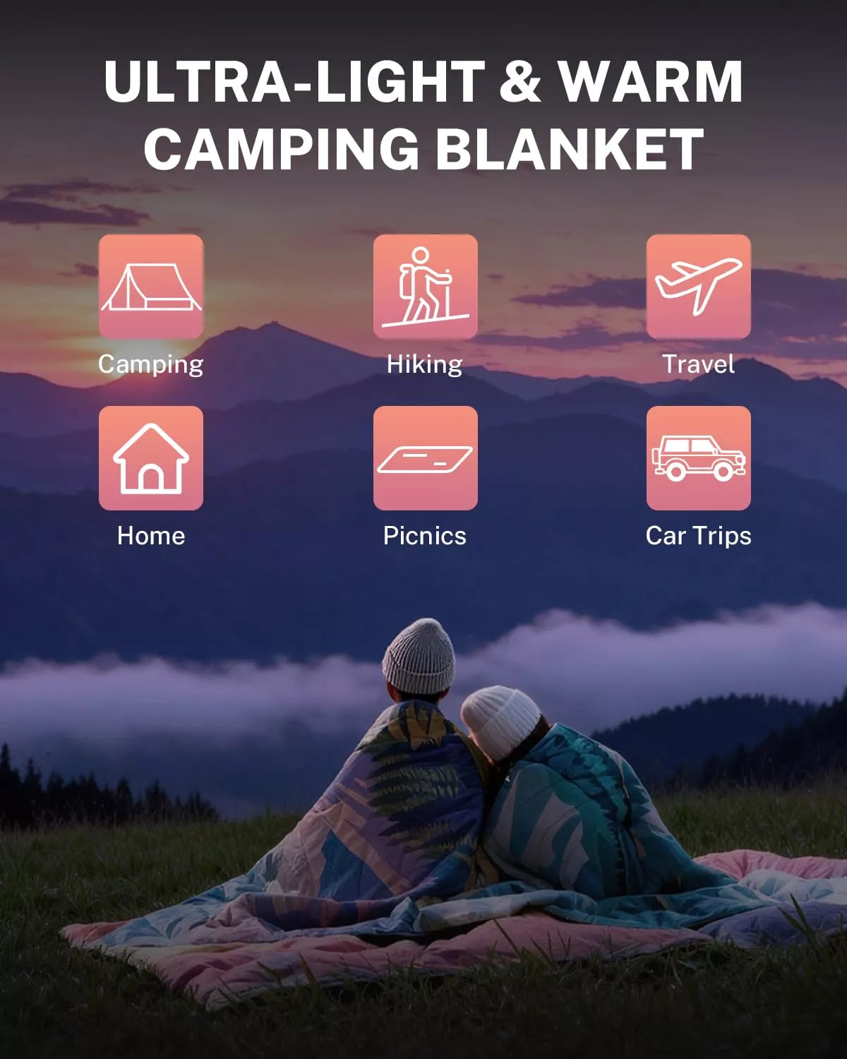 Ultra-light and warm camping blanket for outdoors
