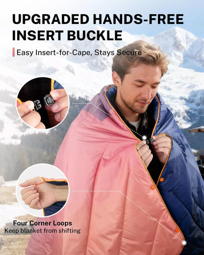 Blanket for outside with upgraded hands-free insert buckle