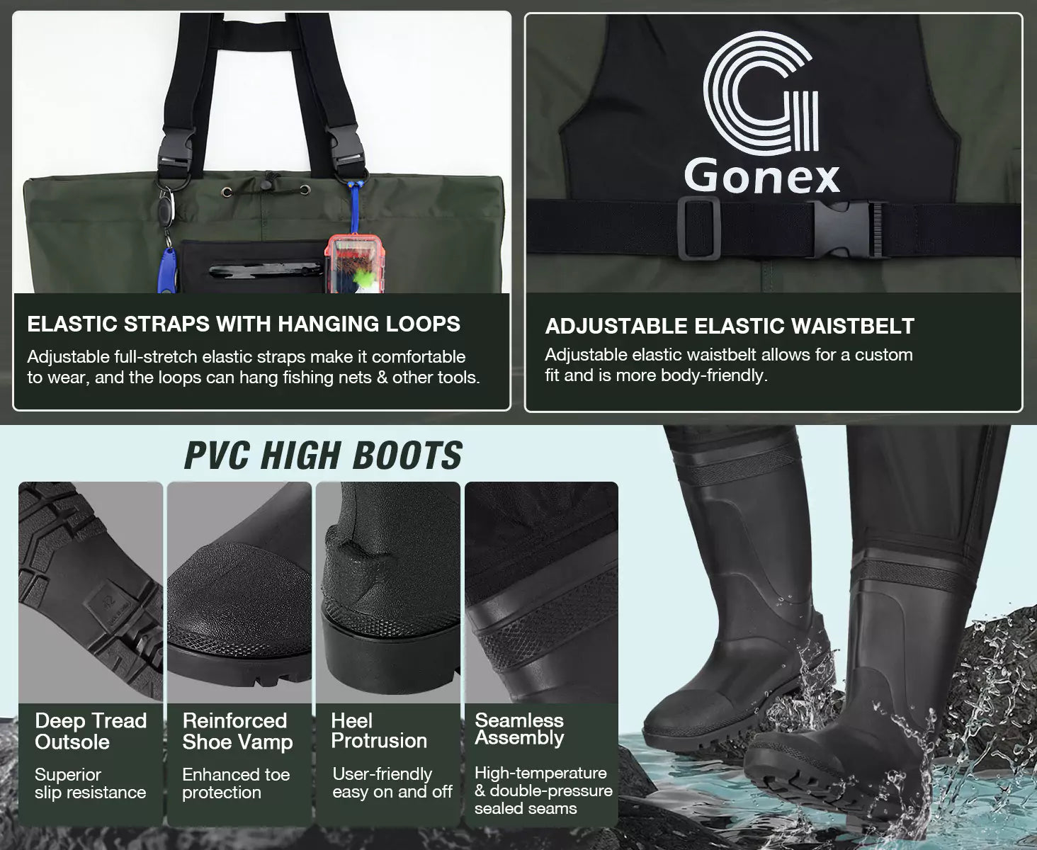 Breathable waders with pvc high boots