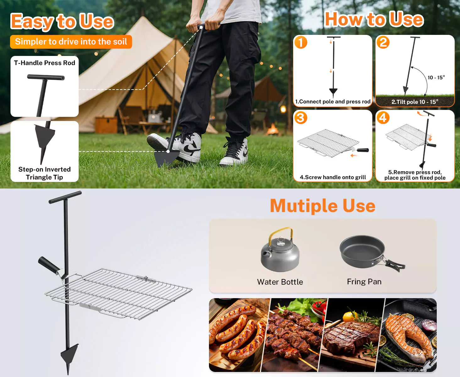 Portable campfire grate for cooking