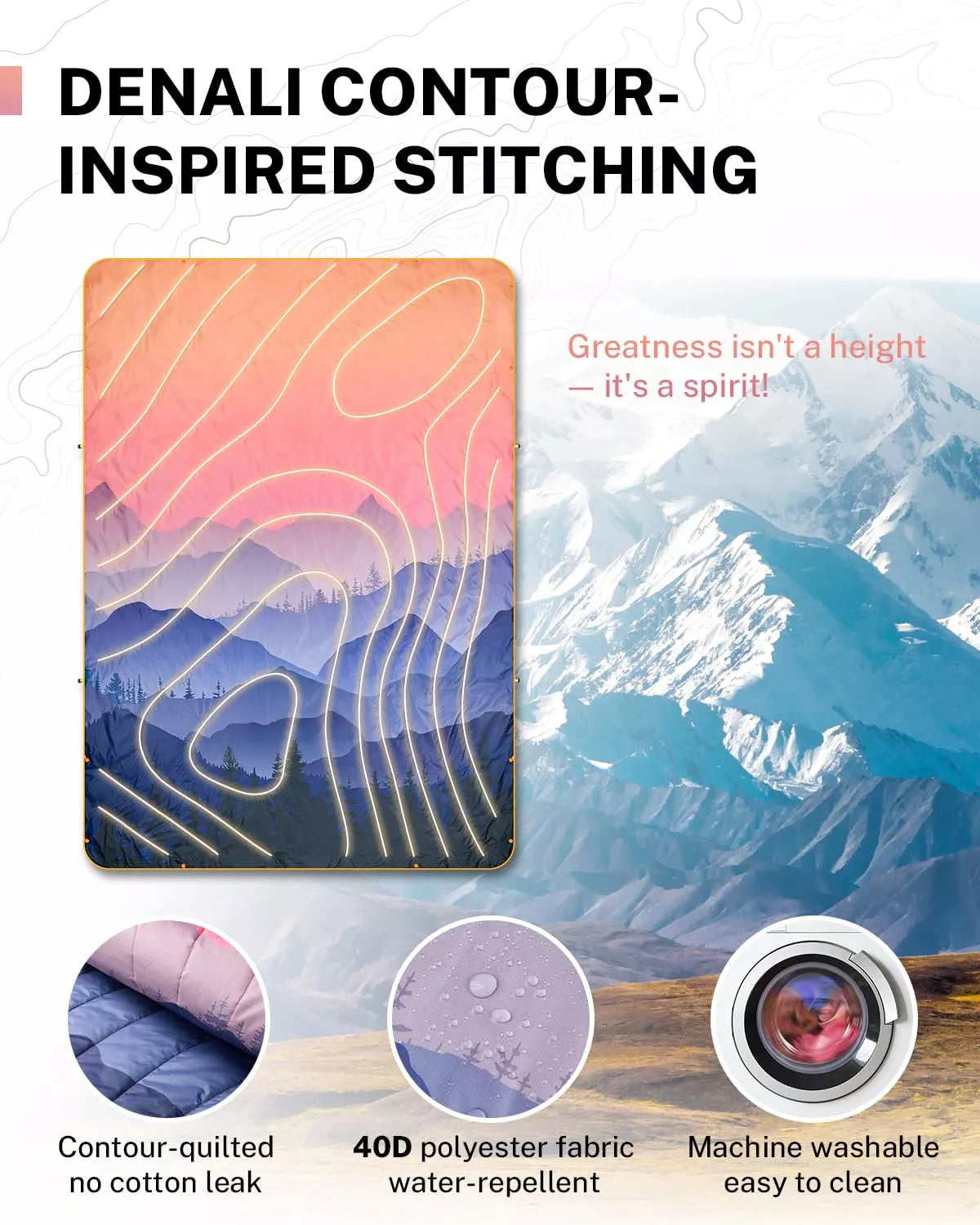 Gonex camping blanket with denail contour inspired stitching