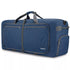Blue duffel bag with gray straps