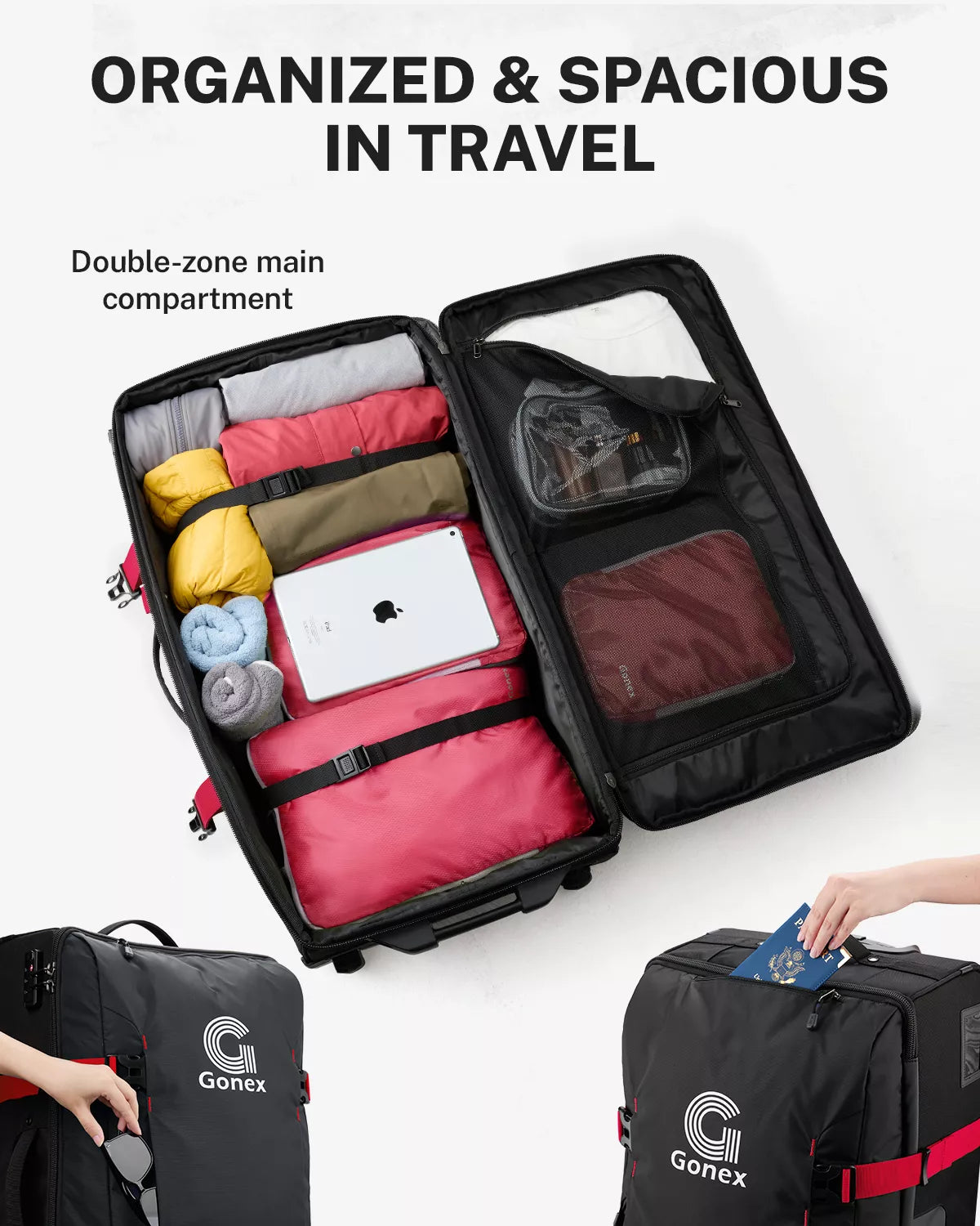 Organized and spacious Gonex 30 inch rolling duffle bags with wheels