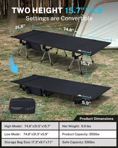 Two height of folding sleeping cots for adults