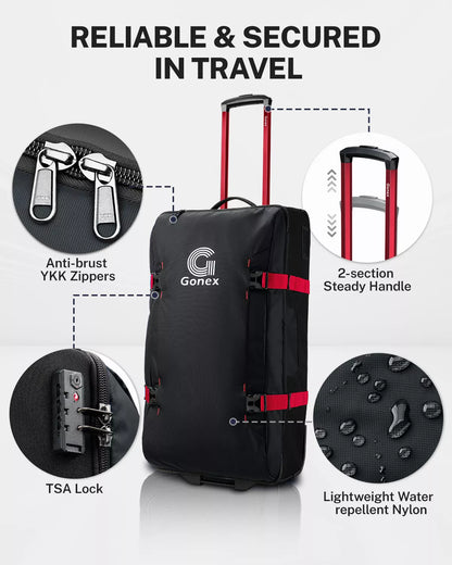 Reliable and secured gonex rolling duffle bag 30 inch black