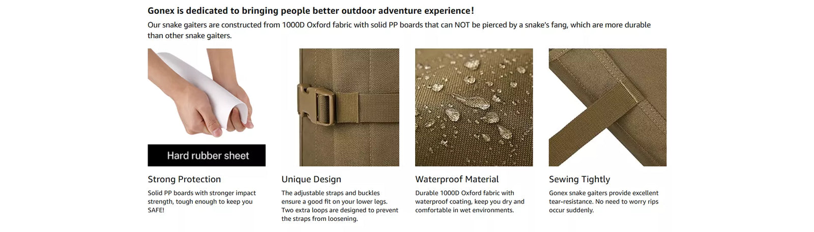 Gonex snake gaiters specifications