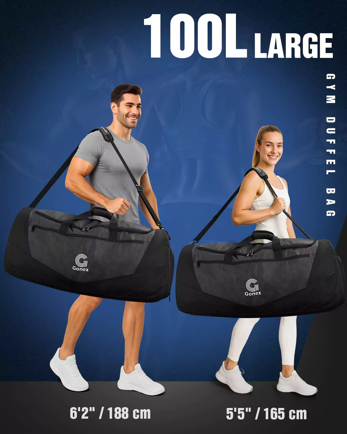 100L large capacity gym duffle bag for men and women
