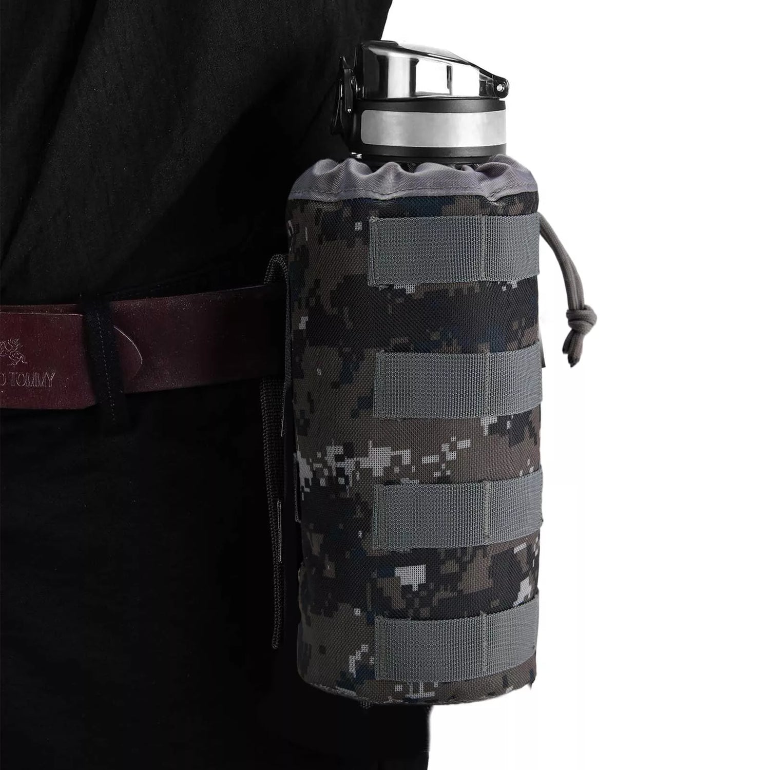 Insulated molle water bottle pouch camo green