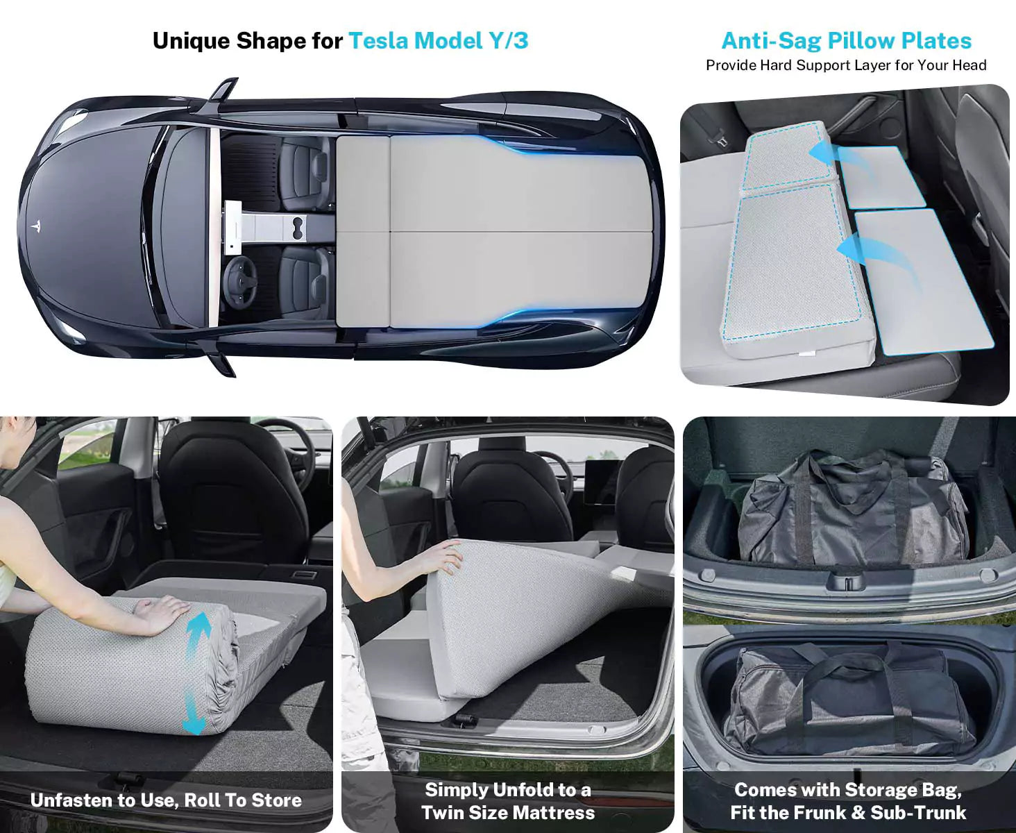 Memory foam mattress for tesla model y and model 3