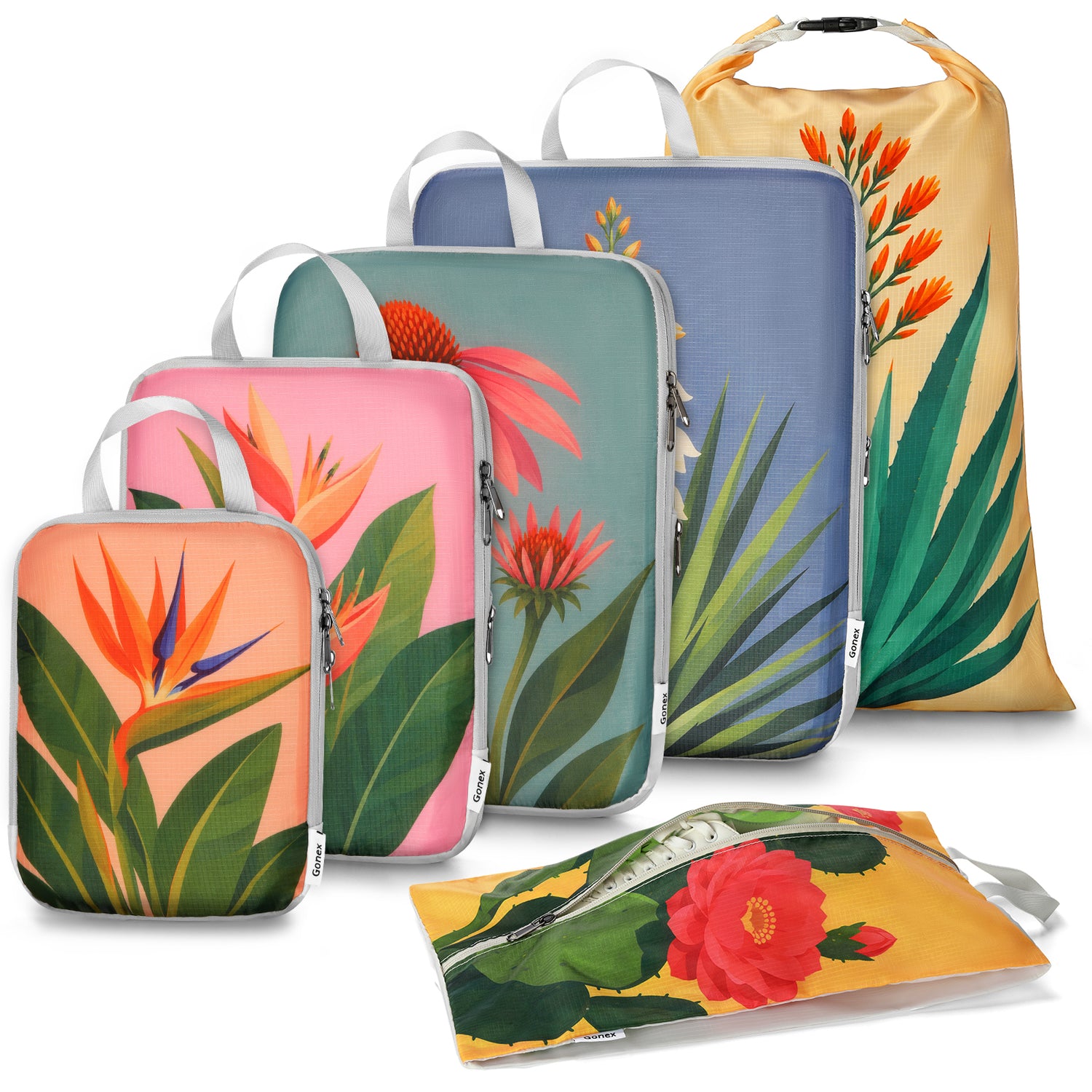 Tropical Floral Compression Packing Cubes