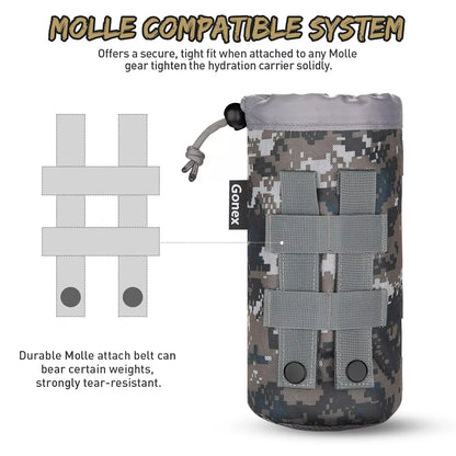 Molle compatible system with water bottle molle pouch camo green