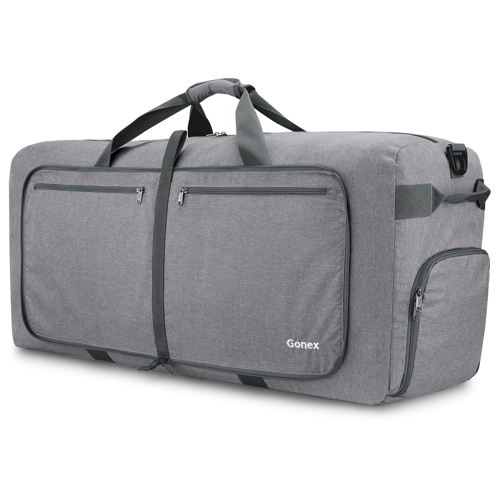 Gray duffel bag 100l with zippers and Gonex branding