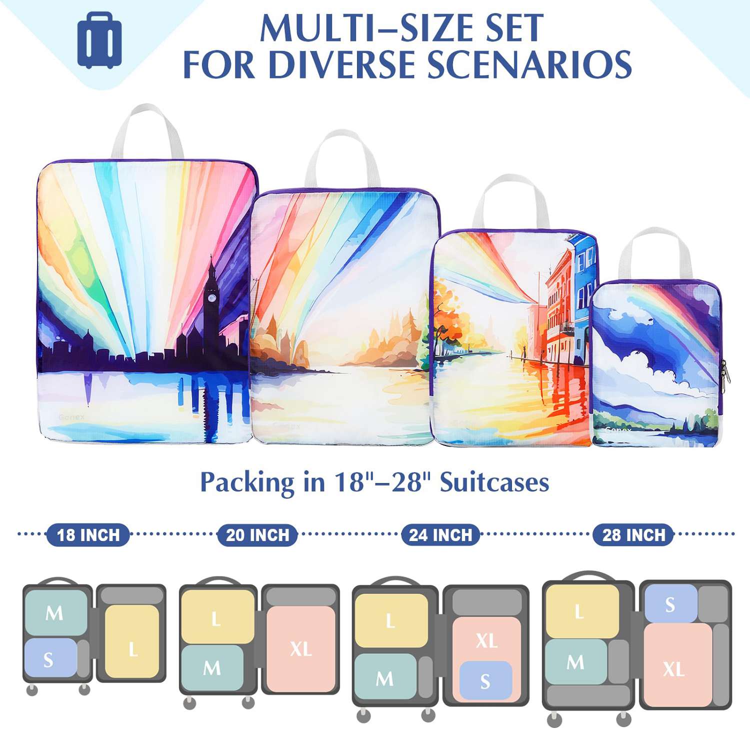 colorful packing cubes