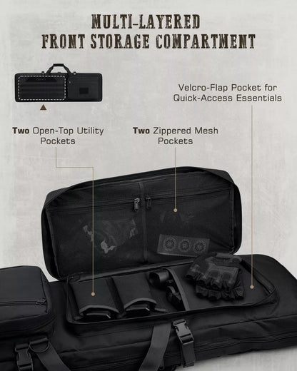 Gonex double rifle bag with multi-layered front storage compartment