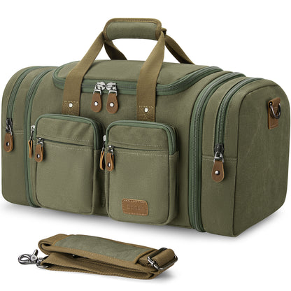 Gonex 60L canvas duffle bag in army green with shoulder strap