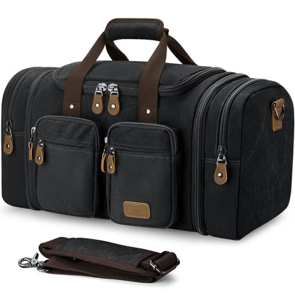Gonex 60L canvas duffle bag in dark grey with detachable shoulder strap